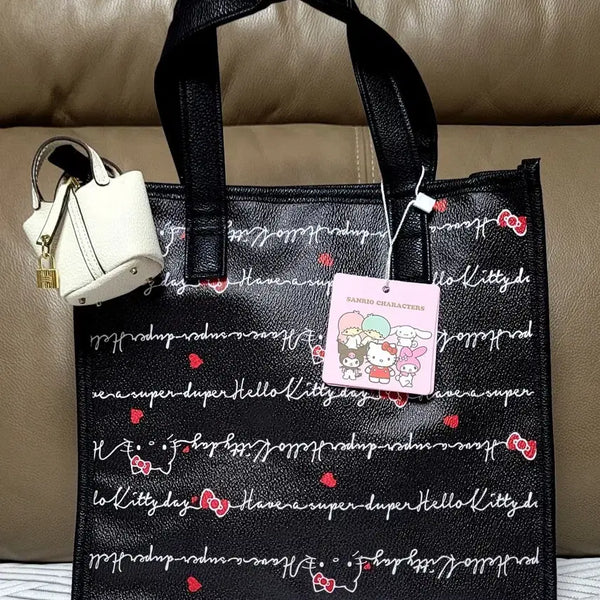 [BUNJANG] Sanrio Genuine Hello Kitty Black Tote Bag + Ivory Keyring Handbag / 산리오 정품 헬로키티 블랙 토트백+ 아이보리 색  키링 핸드백(새상품)