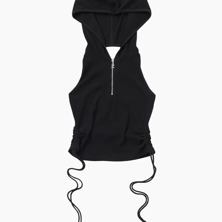 [BUNJANG] ZNUZ Sleeveless Hoodie Top - Black / [ZNUZ] 슬리브리스 후드 - BLACK