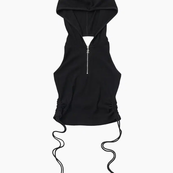 [BUNJANG] ZNUZ Sleeveless Hoodie Top - Black / [ZNUZ] 슬리브리스 후드 - BLACK