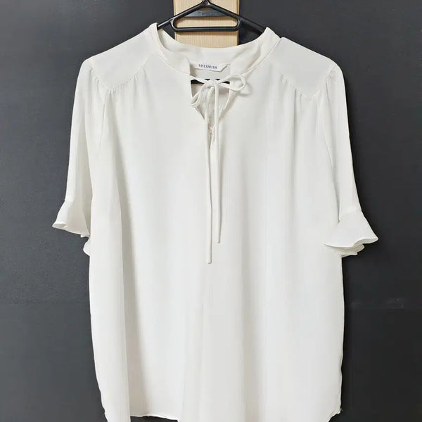 [BUNJANG] She's Miss Frill Chiffon Short Sleeve Blouse Ivory / 진짜만원 쉬즈미스 프릴쉬폰 반팔블라우스 66 아이보리