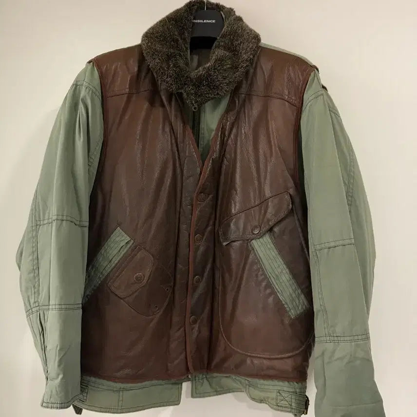 [BUNJANG] Daniel Hechter Vintage Leather Layered Military Jacket / Daniel Hechter 빈티지 레더 레이어드 밀리터리 재킷