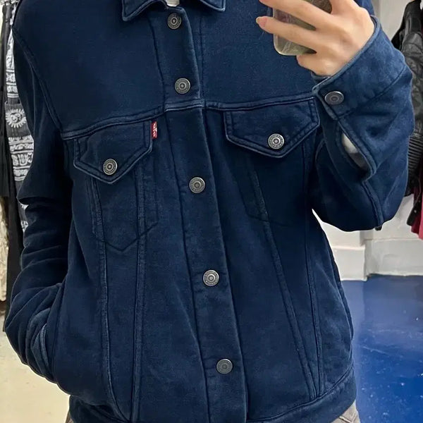 [BUNJANG] Levi's Indigo Button Sweat Jacket / Levis 리바이스 인디고 버튼 스웻 자켓