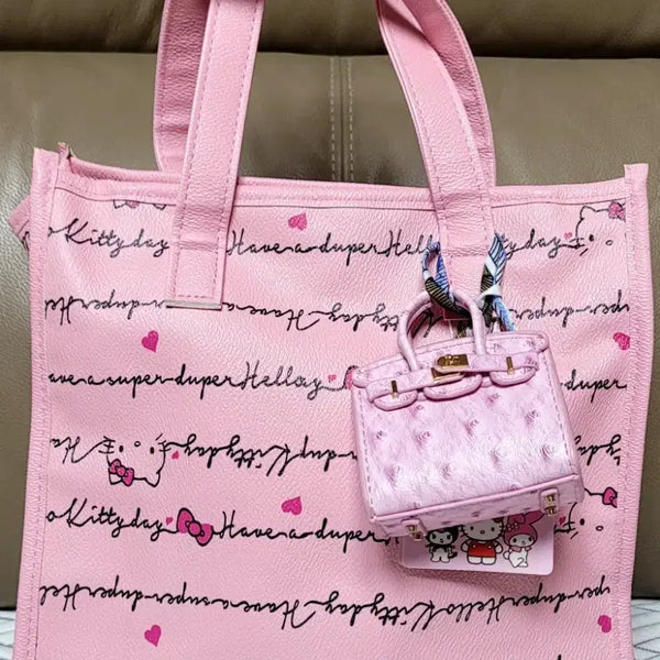 [BUNJANG] Sanrio Hello Kitty Pattern Tote Bag with Mini Keychain Handbag / 산리오 정품 헬로키티 패턴 토트백+미니 키링 핸드백(새상품)