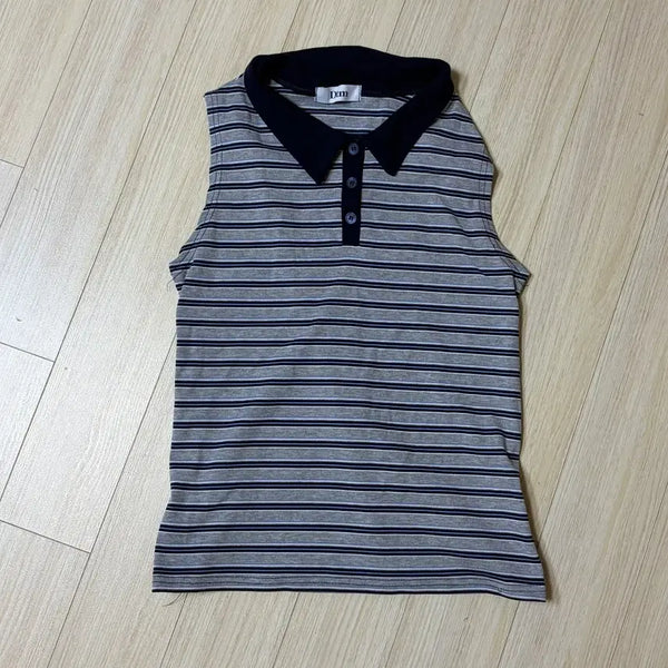 [BUNJANG] Stripe Sleeveless Tank Top / (실착1회) 카라 민소매 스트라이프 나시