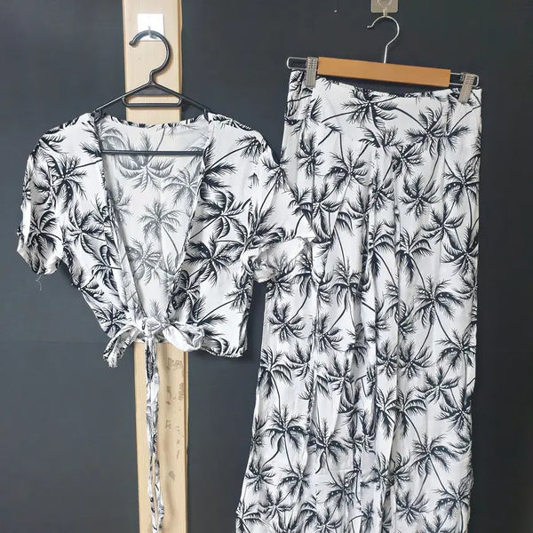 [BUNJANG] Palm Tree Cardigan and Pants Set / 진짜만원 휴양지셋업 야자수 가디건팬츠 블랙화이트