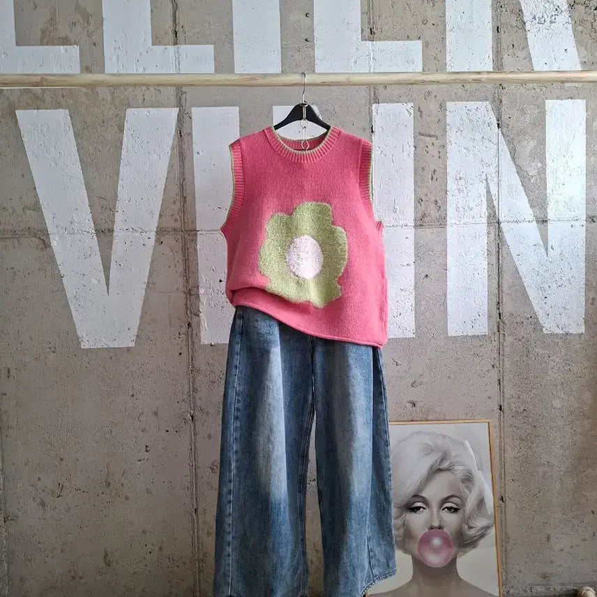 [BUNJANG] Flower Pattern Knit Vest / 행사9)플라워 패턴 니트베스트