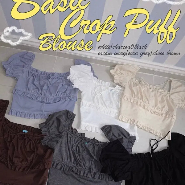 [BUNJANG] Faye Jade Basic Crop Puff Blouse Black / 페일제이드 베이직 크롭 퍼프 블라우스 블랙