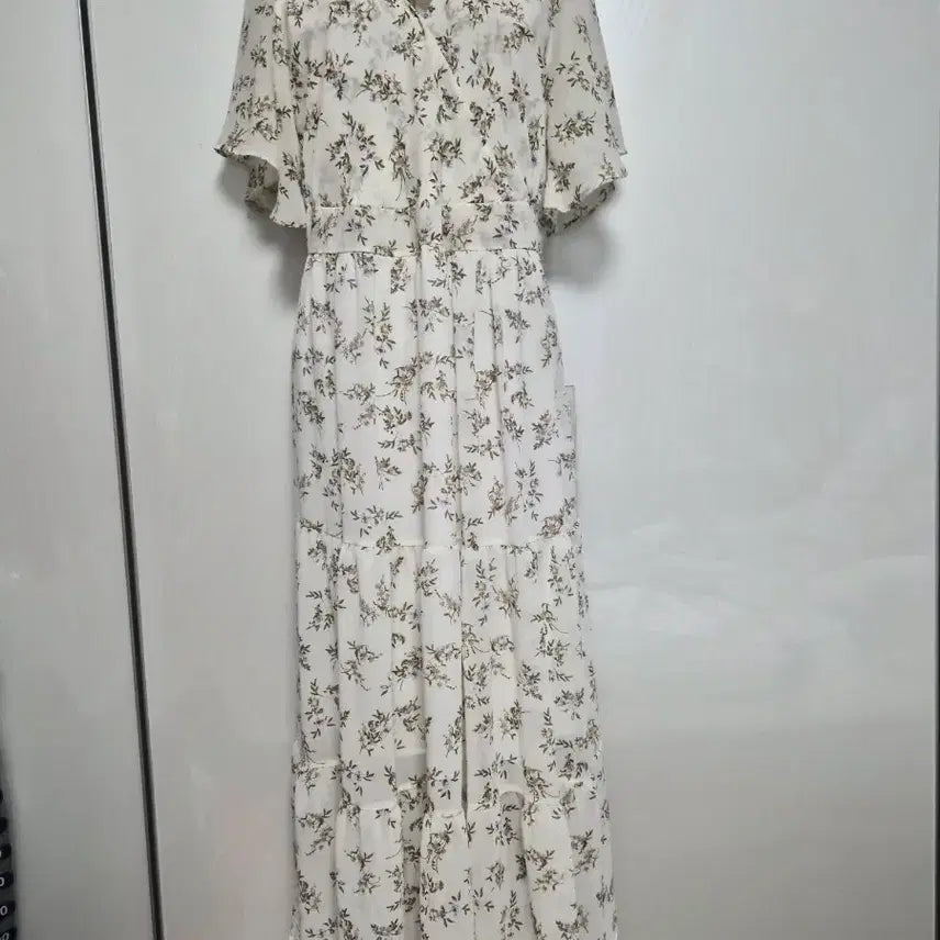 [BUNJANG] White Floral Chiffon Long Dress / 꽃무늬 쉬폰 롱 원피스
