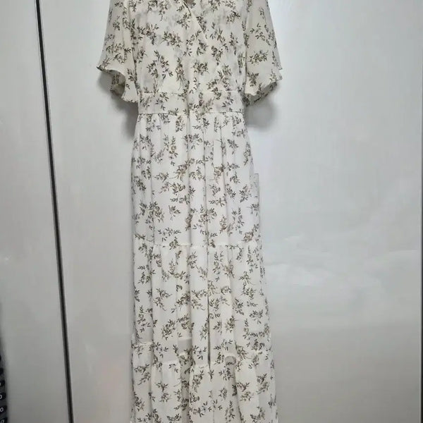 [BUNJANG] White Floral Chiffon Long Dress / 꽃무늬 쉬폰 롱 원피스
