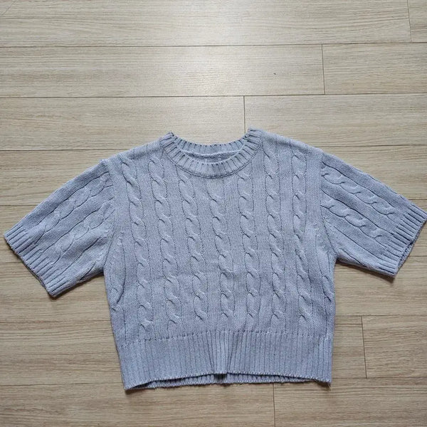 [BUNJANG] Cropped Short Sleeve Knit Top - Sky Blue / 크롭 반팔니트티 소라색