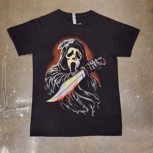 [BUNJANG] Vintage American Style Ghost Face Knife Graphic T-Shirt / 미국빈티지 알스타일 고스트 페이스 나이프 프린팅 반팔 티셔츠