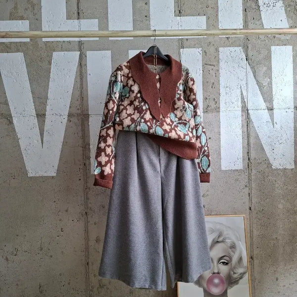[BUNJANG] Floral Pattern Cropped Knit Sweater / 행사9)플라워 패턴 크롭 니트 스웨터
