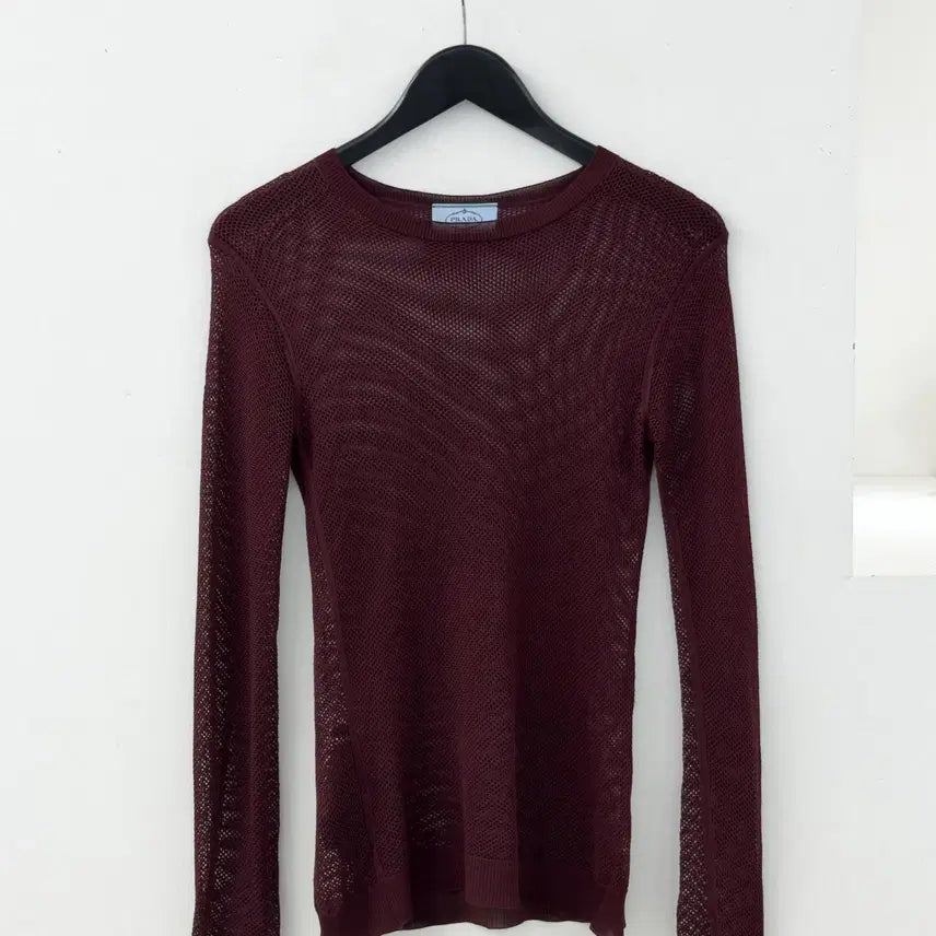 [BUNJANG] Prada Burgundy Mesh Knit Top Size 42 / 프라다 메쉬 탑