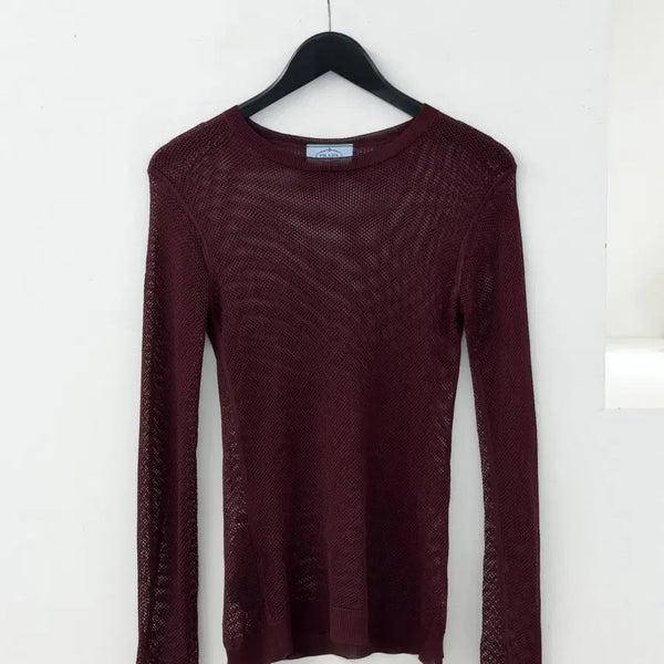 [BUNJANG] Prada Burgundy Mesh Knit Top Size 42 / 프라다 메쉬 탑