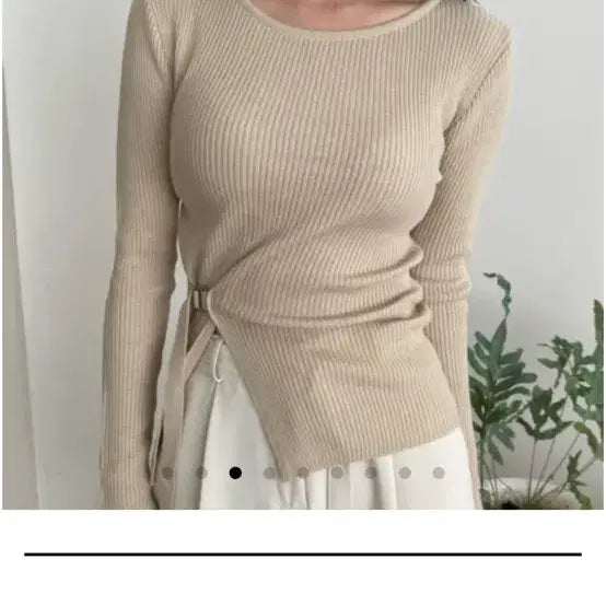 [BUNJANG] Coco Martini D-Ring Diagonal Slit Ribbed Knit Beige / (이사준비/옷장정리) [코코마티니] D링 사선트임 골지 니트 베이지 새상품
