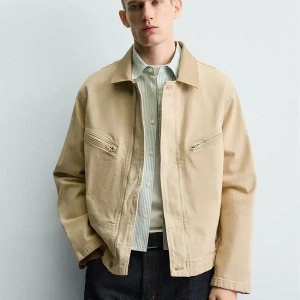 [BUNJANG] ZARA Buffalo Collar Leather Detail Combo Work Jacket M / 자라 크롭핏 버팔로 카라 엘보우 레더 디테일 콤비 워크자켓 M