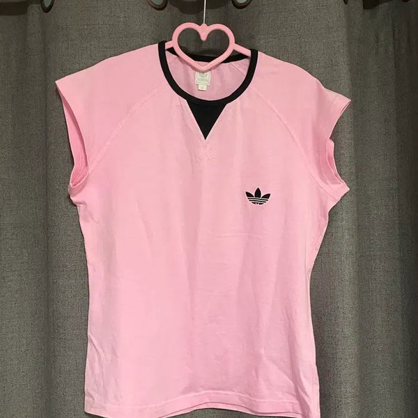 [BUNJANG] Adidas Pink T-Shirt Fire Logo / 딸기우유깔 아디다스 핑크 티셔츠 파이어로고