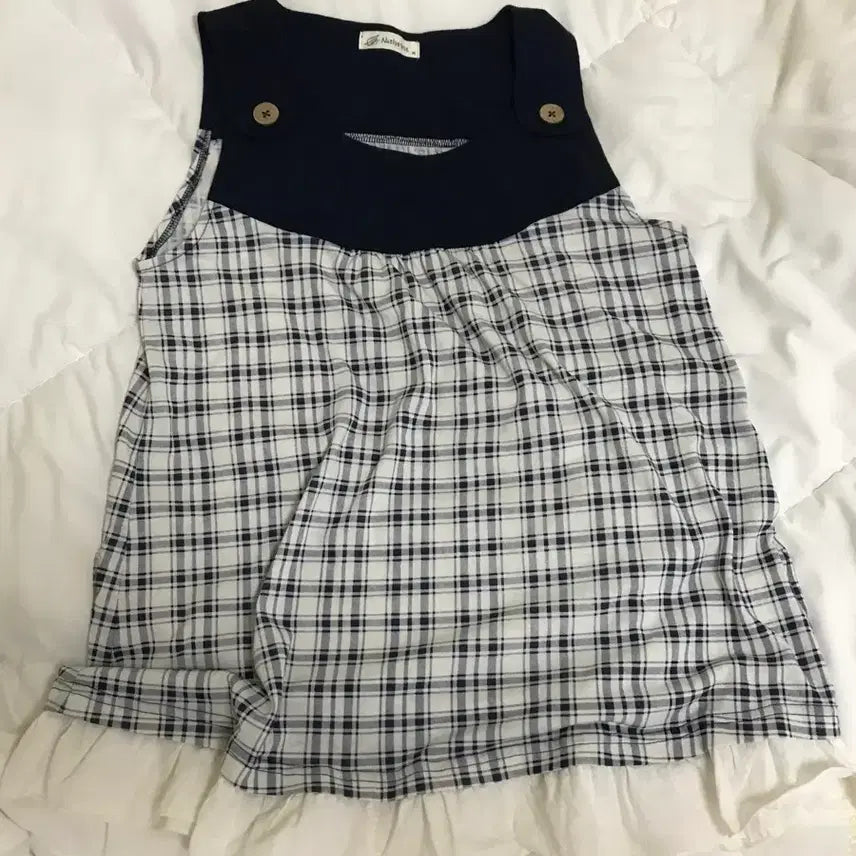 [BUNJANG] Vintage Check Frill Sleeveless Top / 빈티지 체크 프릴 슬리브리스 나시