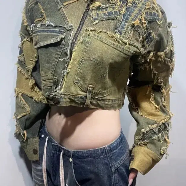 [BUNJANG] Vintage Custom Crop Denim Jacket / 빈티지 커스텀 크롭 데님 자켓