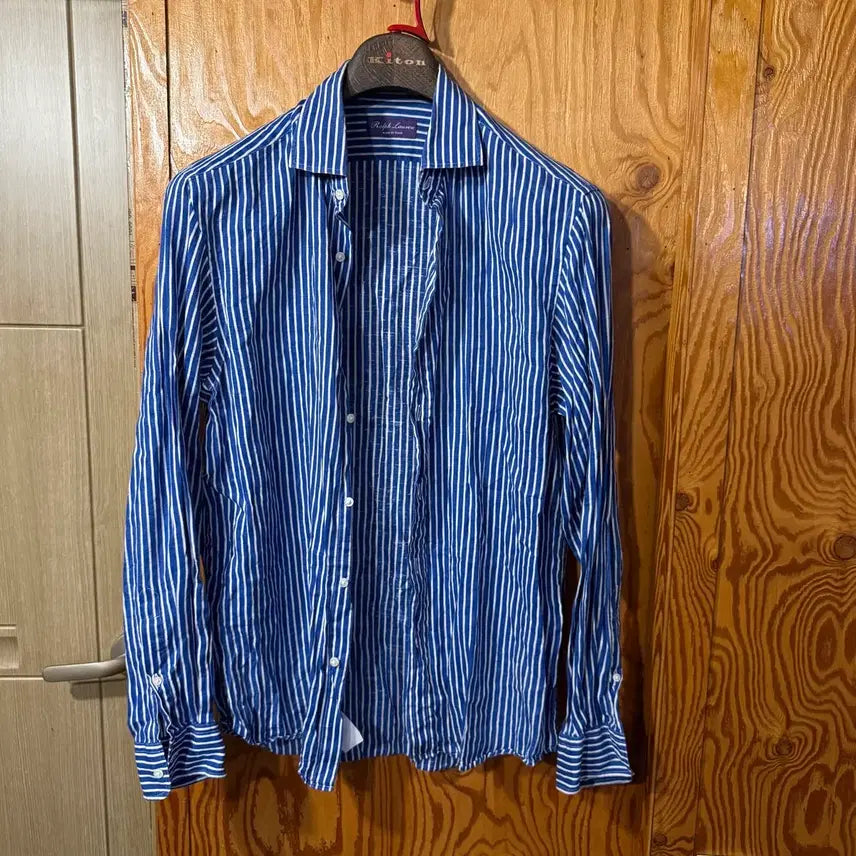 [BUNJANG] Ralph Lauren Purple Label Stripe Linen Shirt / 랄프로렌 퍼플라벨 스트라이프 린넨 셔츠