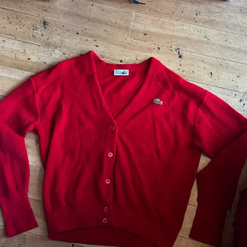 [BUNJANG] Lacoste Women's Red Cardigan Size 100 / 라코스테 여성 가디건 레드 100