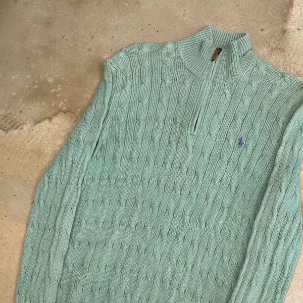 [BUNJANG] Polo Ralph Lauren Mint Cable Half-Zip Knit M / M 폴로랄프로렌 민트 케이블 반집업 니트