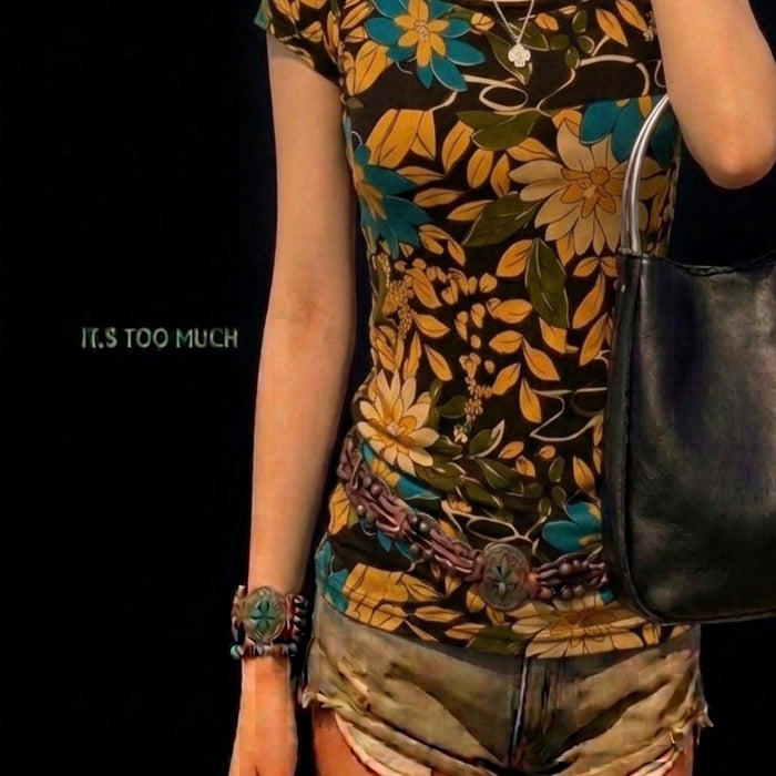 [BUNJANG] Q2322 Flower Retro Blouse Women's Short Sleeve Top / Q2322 플라워 복고블라우스 여성티셔츠 여자티셔츠 여성블라우스 반팔티