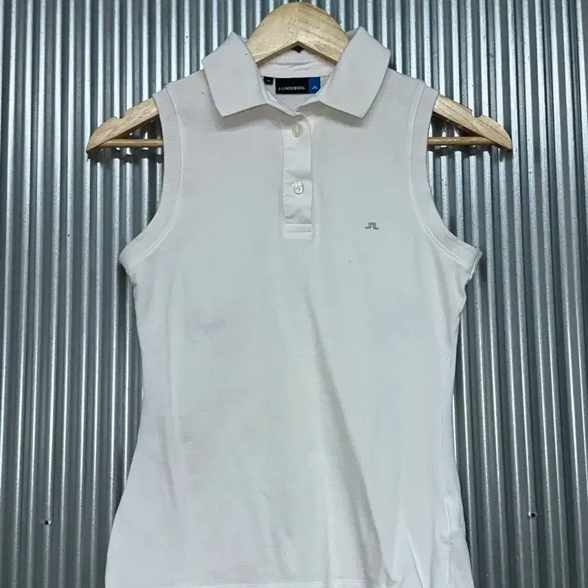 [BUNJANG] J.Lindeberg White Logo Embroidered Sleeveless Golf Polo Shirt / [xs] 제이린드버그 화이트 로고 자수 슬리브리스 골프 카라티셔츠