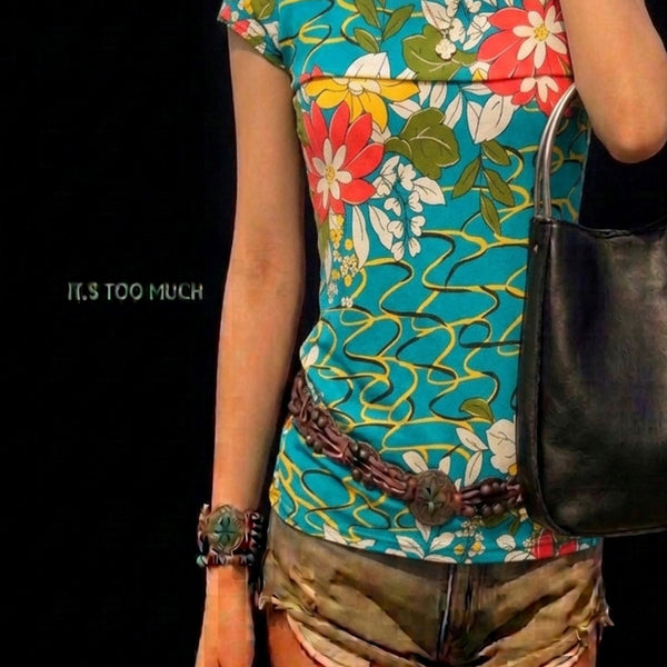 [BUNJANG] Retro Flower Blouse Short-Sleeve T-Shirt for Women / Q2323 플라워 복고블라우스 여성티셔츠 여자티셔츠 여성블라우스 반팔티