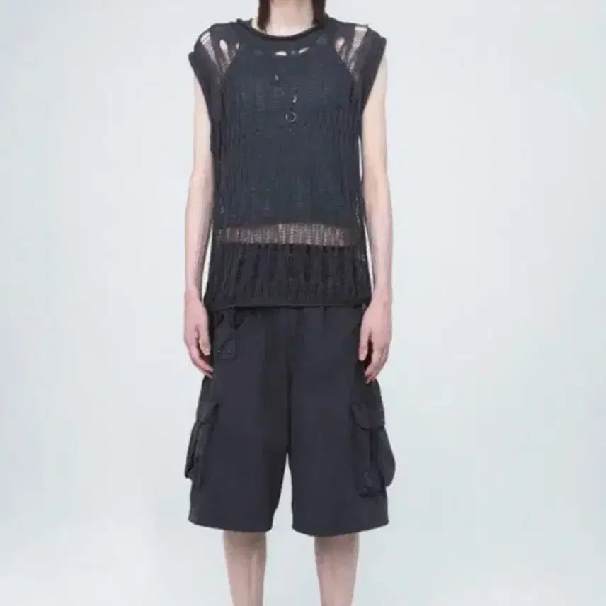 [BUNJANG] NACHE See-Through Knit Vest Charcoal / 나체 NACHE 시스루 니트 베스트 차콜