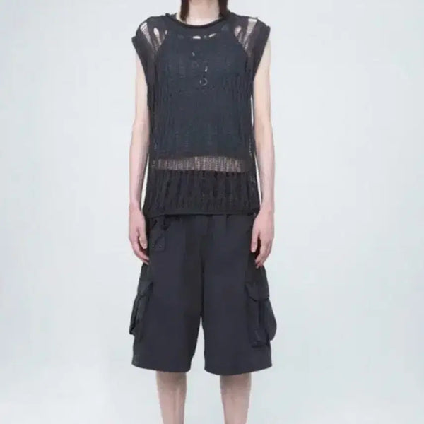 [BUNJANG] NACHE See-Through Knit Vest Charcoal / 나체 NACHE 시스루 니트 베스트 차콜