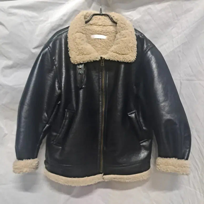 [BUNJANG] Black Sherpa Lined Mustang Jacket / 블랙 양털 무스탕 자켓