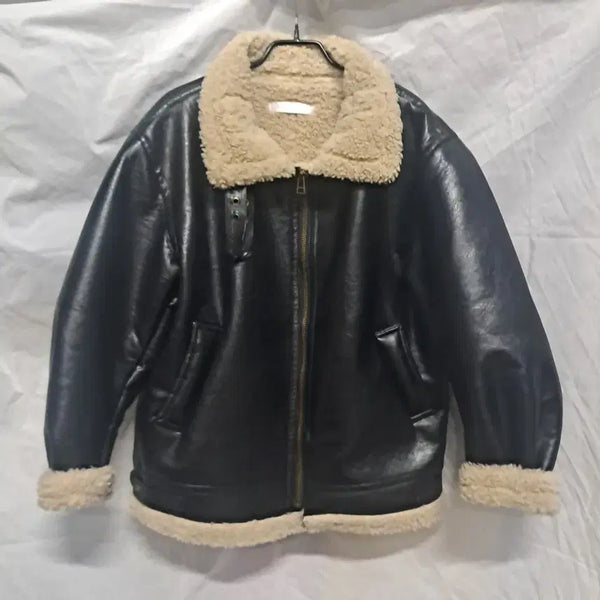 [BUNJANG] Black Sherpa Lined Mustang Jacket / 블랙 양털 무스탕 자켓