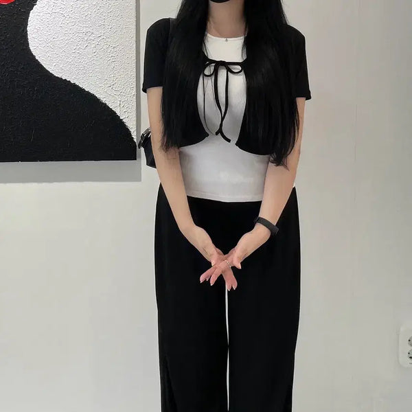 [BUNJANG] Ribbed Short Sleeve Cardigan / 리본 골지 반팔가디건