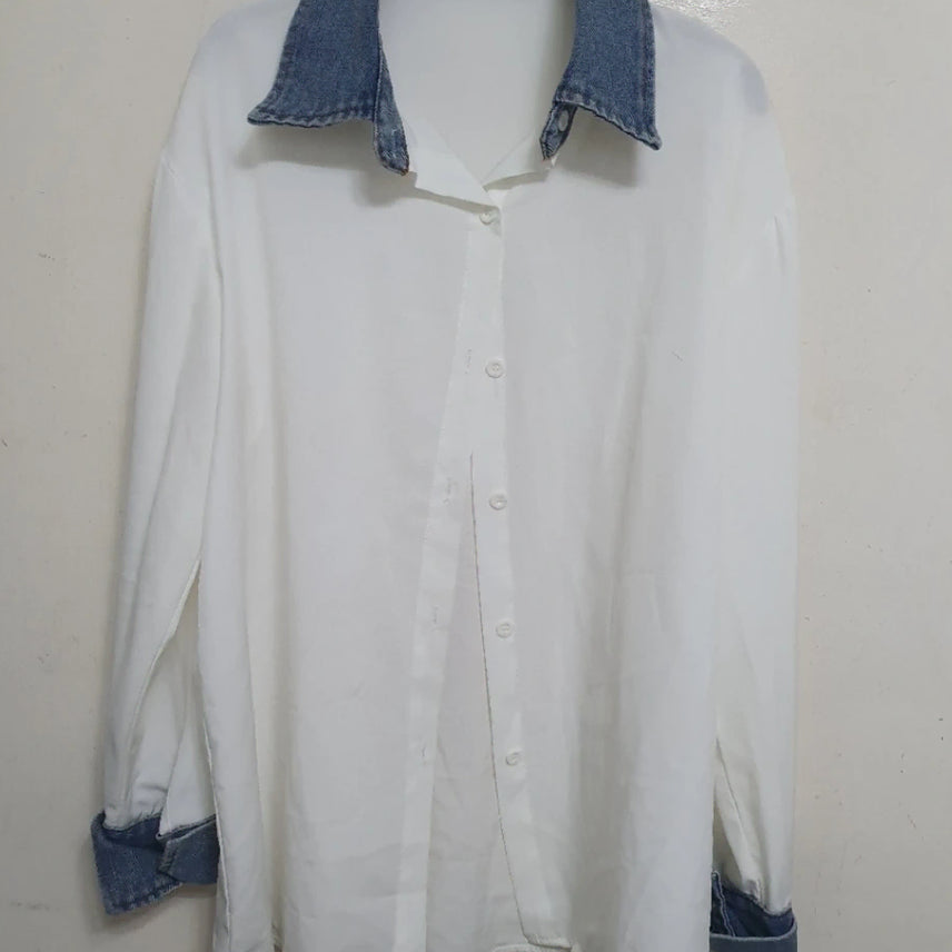 [BUNJANG] Denim Contrast Shirt / 데님 배색 셔츠