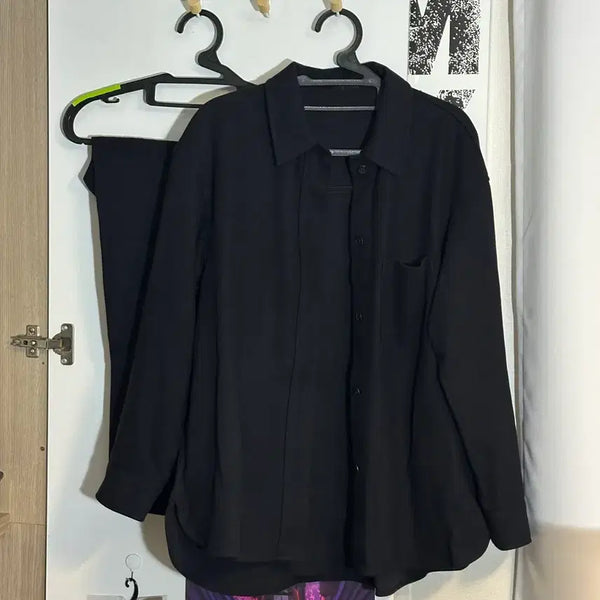 [BUNJANG] Uniqlo Wool Blend Shirt and Pants Set Navy L / 유니클로 울 모직 셔츠 팬츠 세트 셋업 네이비컬러