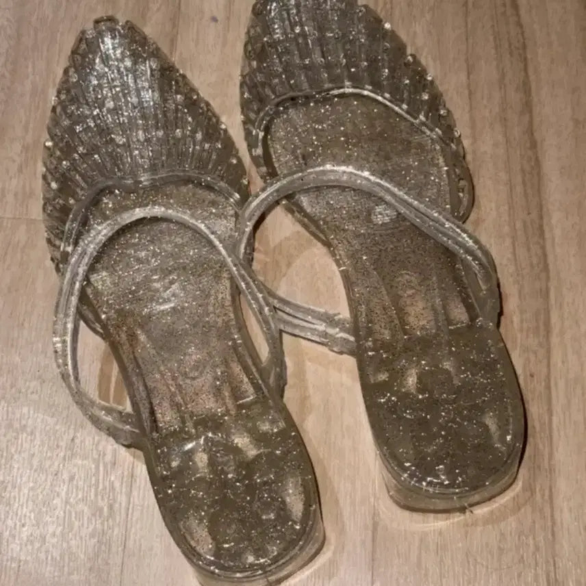 [BUNJANG] Transparent Glitter Jelly Flat Shoes / 투명 글리터 젤리 플랫 슈즈