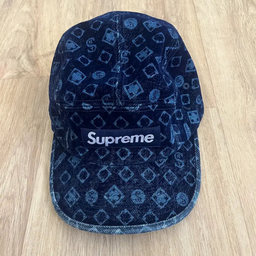 [BUNJANG] Supreme Flock Denim Camp Cap Blue 24FW / 슈프림 플록 데님 캠프캡 블루 - 24FW