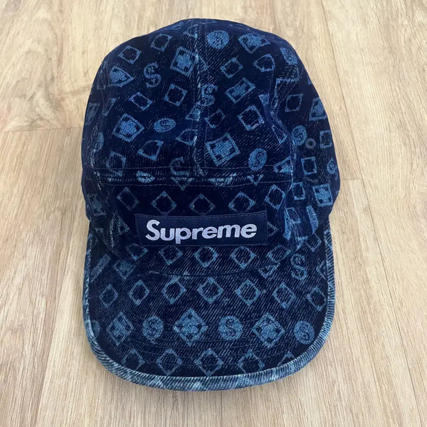 [BUNJANG] Supreme Flock Denim Camp Cap Blue 24FW / 슈프림 플록 데님 캠프캡 블루 - 24FW