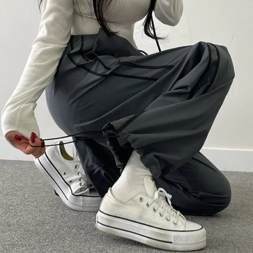 [BUNJANG] Two-Line Crinkle Pants Charcoal / 두줄 바스락팬츠 챠콜 (새상품)