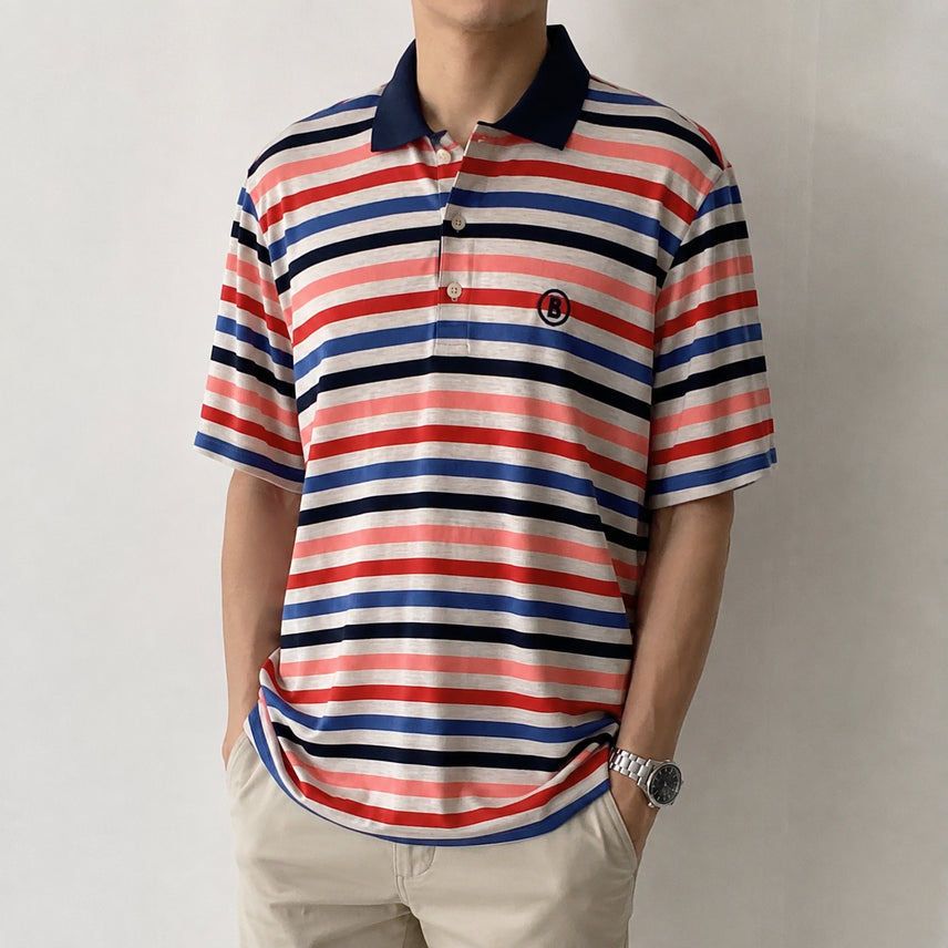 [BUNJANG] Benjef Striped Short-Sleeve Polo T-Shirt (Size 95) / [95]벤제프 스트라이프 반팔 카라티