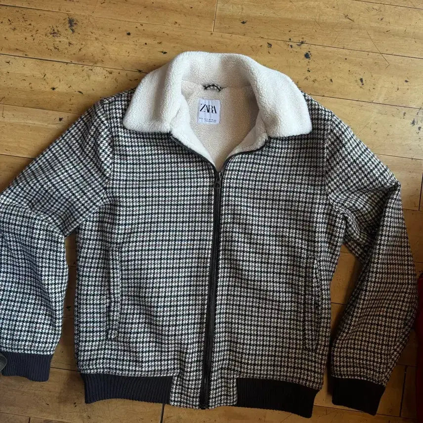 [BUNJANG] ZARA Check Faux Fur Collar Jacket / ZARA 체크 퍼 카라 자켓
