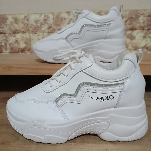 [BUNJANG] Fashion White 8cm Platform Sneakers / (100) 패션 화이트 8cm 통굽 스니커즈