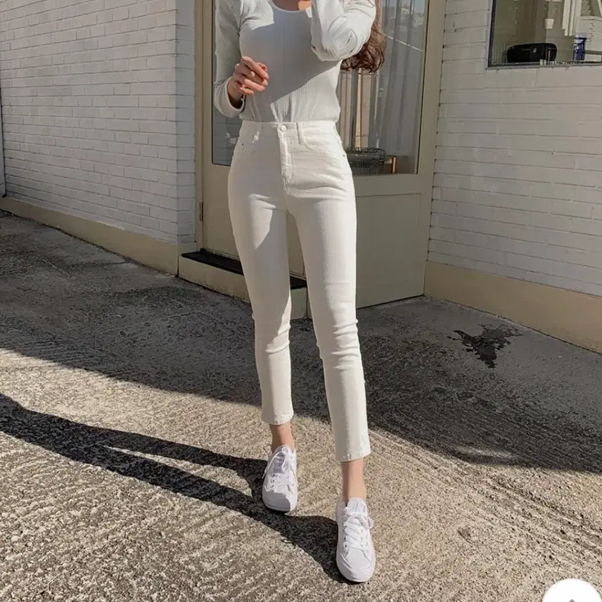 [BUNJANG] White Banding Straight Leg Pants / 화이트 밴딩 일자바지