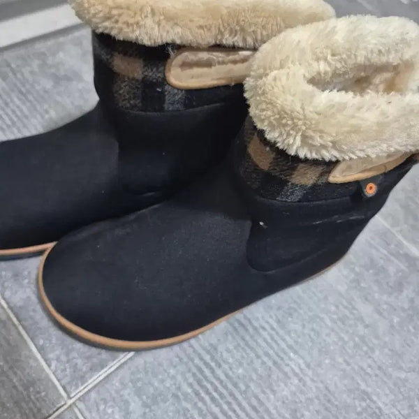 [BUNJANG] Women's Boots with Fur Lining and Checkered Pattern / 부츠 털 안감 체크 패턴