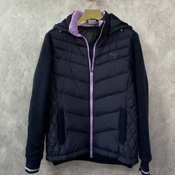 [BUNJANG] Puma Lightweight Hooded Zip-Up Padded Jacket Navy/Purple Women's 95 / 푸마 경량 패딩 후드 집업 네이비/퍼플 여성 95