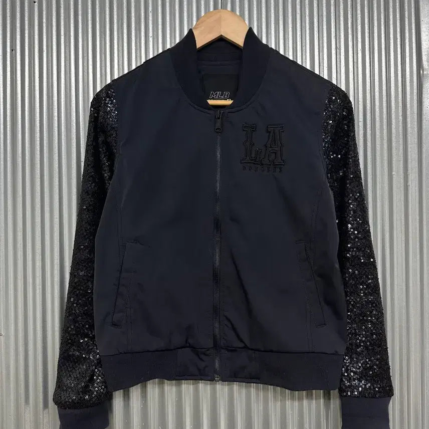 [BUNJANG] MLB LA Dodgers Sequin Sleeve Color Block Bomber Jacket / [85] MLB LA다저스 스팽글 소매 배색 봄버 자켓