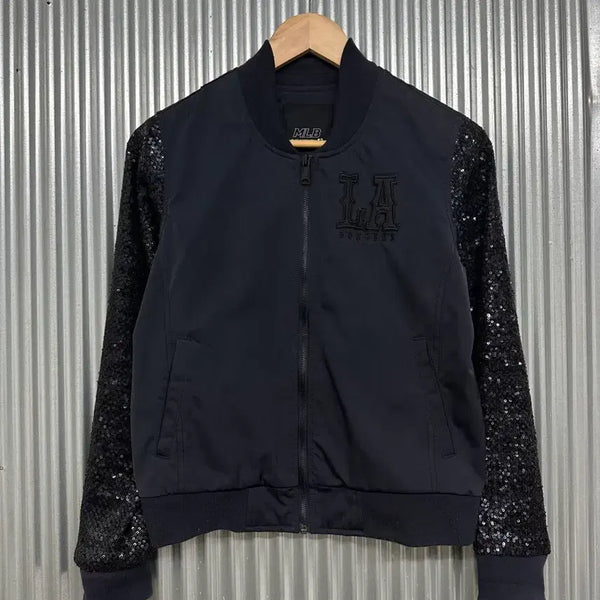 [BUNJANG] MLB LA Dodgers Sequin Sleeve Color Block Bomber Jacket / [85] MLB LA다저스 스팽글 소매 배색 봄버 자켓