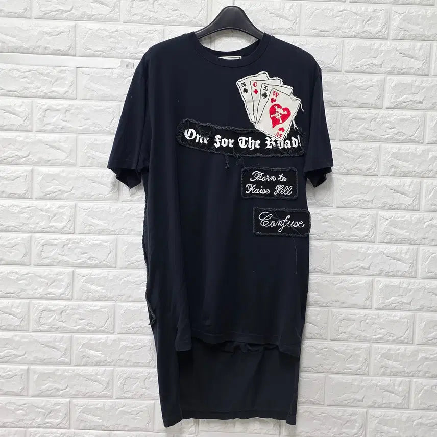 [BUNJANG] Maison Mihara Yasuhiro Patchwork Graphic Unbalanced Long Short Sleeve T-Shirt / S-M 메종 미하라 야스히로 패치워크 그래픽 언밸런스 롱 반팔티 D637