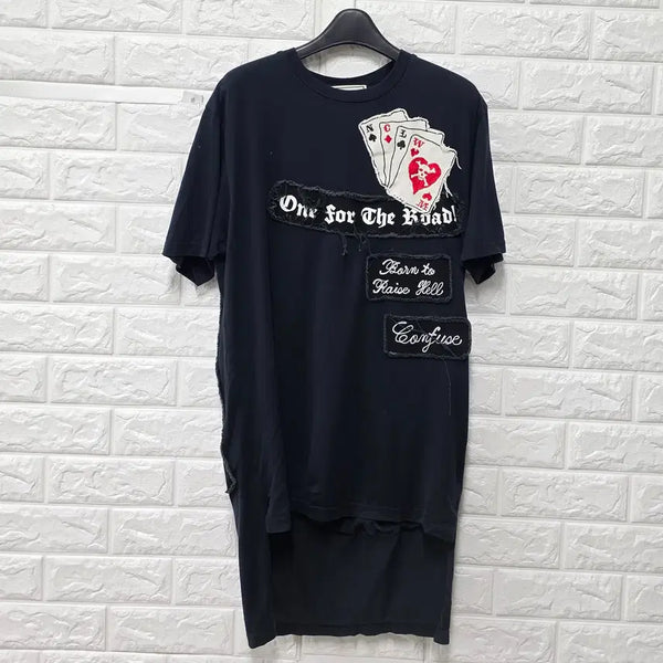 [BUNJANG] Maison Mihara Yasuhiro Patchwork Graphic Unbalanced Long Short Sleeve T-Shirt / S-M 메종 미하라 야스히로 패치워크 그래픽 언밸런스 롱 반팔티 D637
